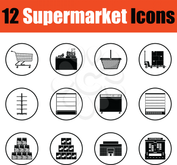 Supermarket icon set. Thin circle design. Vector illustration.
