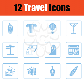 Travel icon set. Blue frame design. Vector illustration.