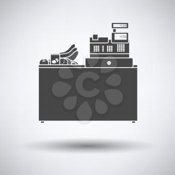 Supermarket store counter desk icon on gray background, round shadow. Vector illustration.