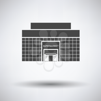 Supermarket building icon on gray background, round shadow. Vector illustration.
