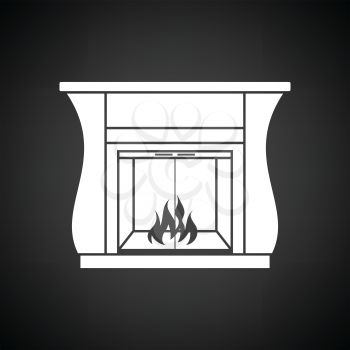 Fireplace with doors icon. Black background with white. Vector illustration.