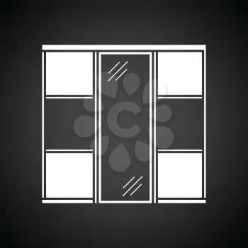 Wardrobe closet icon. Black background with white. Vector illustration.