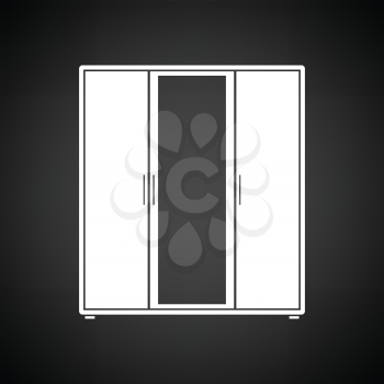 Wardrobe with mirror icon. Black background with white. Vector illustration.