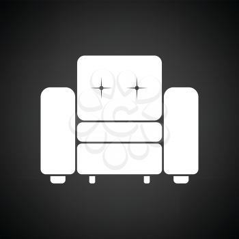 Home armchair icon. Black background with white. Vector illustration.