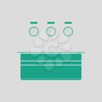 Office reception desk icon. Gray background with green. Vector illustration.