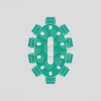 Negotiating table icon. Gray background with green. Vector illustration.