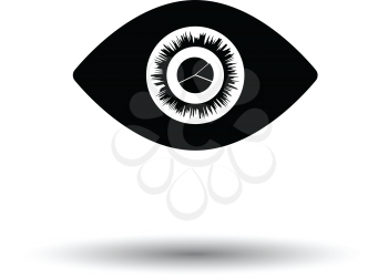 Eye with market chart inside pupil icon. White background with shadow design. Vector illustration.