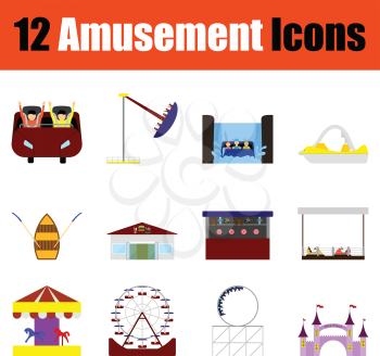 Flat design amusement park icon set in ui colors. Vector illustration.