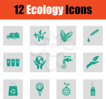 Ecology icon set. Green on gray design. Vector illustration.