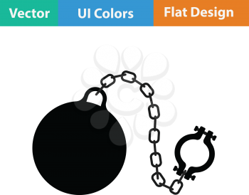 Fetter with ball icon. Flat color design. Vector illustration.