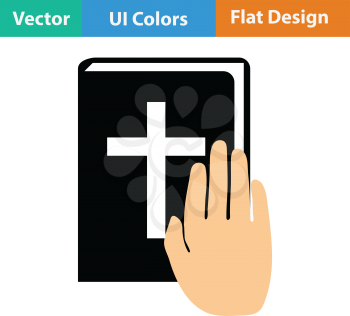 Hand on Bible icon. Flat color design. Vector illustration.