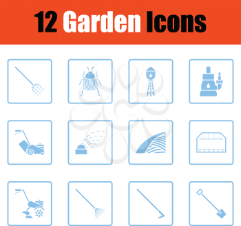 Set of gardening icons. Blue frame design. Vector illustration.