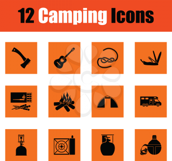 Camping icon set. Orange design. Vector illustration.
