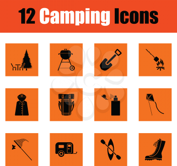 Camping icon set. Orange design. Vector illustration.