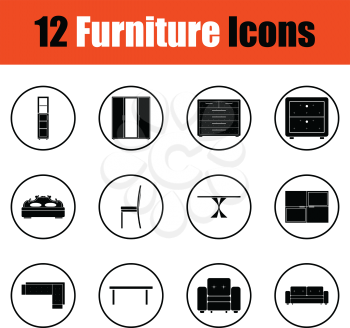 Home furniture icon set. Thin circle design. Vector illustration.