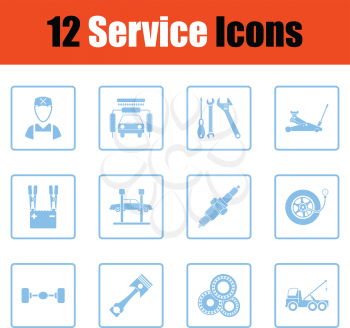 Set of twelve Service station icons. Blue frame design. Vector illustration.