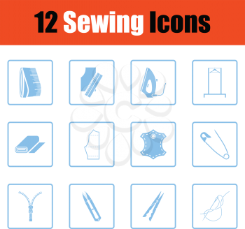 Set of sewing icons. Blue frame design. Vector illustration.