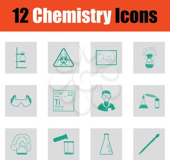 Chemistry icon set. Green on gray design. Vector illustration.