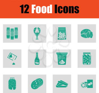 Food icon set. Green on gray design. Vector illustration.