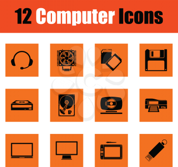 Set of computer icons. Orange design. Vector illustration.