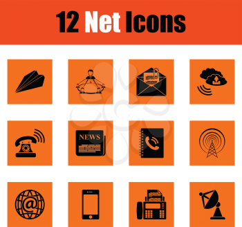 Communication icon set. Orange design. Vector illustration.