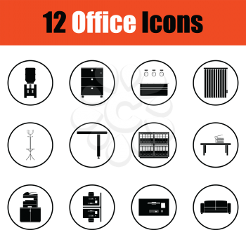 Office furniture icon set. Thin circle design. Vector illustration.
