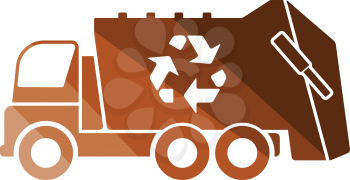 Garbage car recycle icon. Flat color design. Vector illustration.