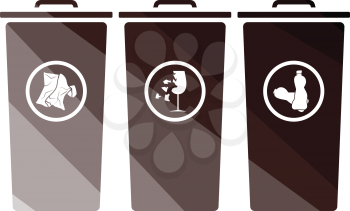 Garbage containers with separated trash icon. Flat color design. Vector illustration.
