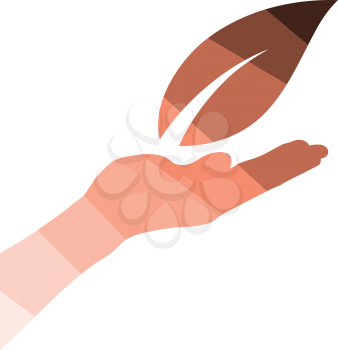 Hand holding leaf icon. Flat color design. Vector illustration.