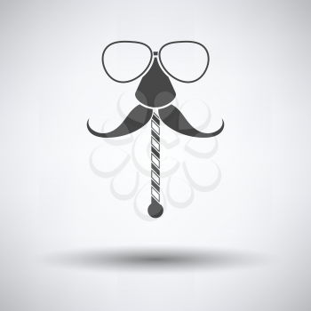 Glasses and mustache icon on gray background, round shadow. Vector illustration.