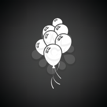 Party balloons and stars icon. Black background with white. Vector illustration.