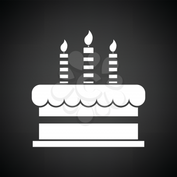 Party cake icon. Black background with white. Vector illustration.