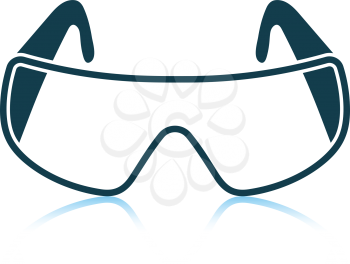 Icon of chemistry protective eyewear. Shadow reflection design. Vector illustration.