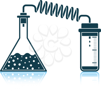 Icon of chemistry reaction with two flask. Shadow reflection design. Vector illustration.