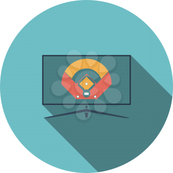 Baseball Tv Translation Icon. Flat Circle Stencil Design With Long Shadow. Vector Illustration.