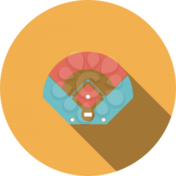 Baseball Field Aerial View Icon. Flat Circle Stencil Design With Long Shadow. Vector Illustration.