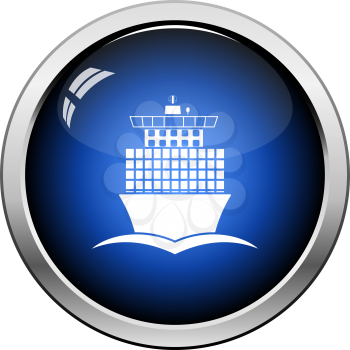 Container ship icon front view. Glossy Button Design. Vector Illustration.