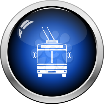 Trolleybus icon front view. Glossy Button Design. Vector Illustration.