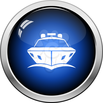 Motor yacht icon front view. Glossy Button Design. Vector Illustration.