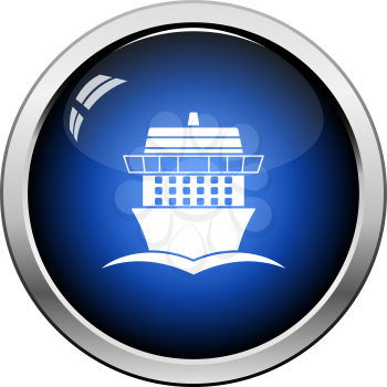 Cruise liner icon front view. Glossy Button Design. Vector Illustration.