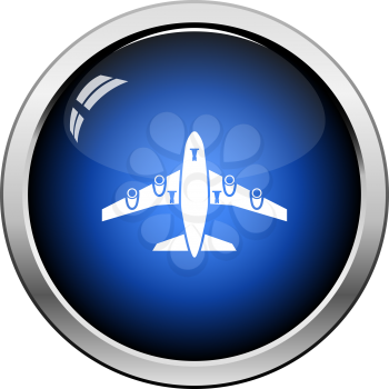 Airplane takeoff icon front view. Glossy Button Design. Vector Illustration.