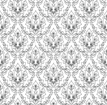 Damask Seamless Pattern. Elegant Outline  Design in Royal Baroque Style Background Texture. Floral and Swirl Element. Ideal for Textile Print and Wallpapers.Vector Illustration.