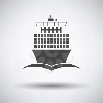 Container ship icon front view on gray background, round shadow. Vector illustration.