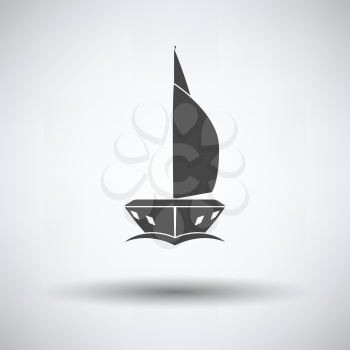 Sail yacht icon front view on gray background, round shadow. Vector illustration.
