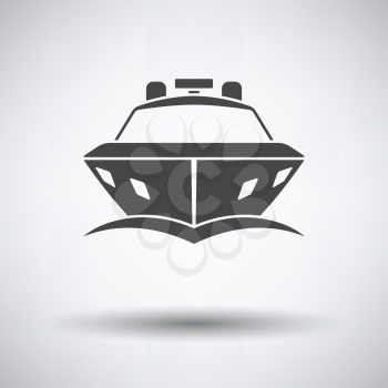 Motor yacht icon front view on gray background, round shadow. Vector illustration.