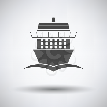 Cruise liner icon front view on gray background, round shadow. Vector illustration.