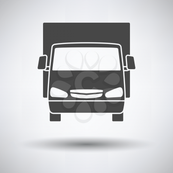 Van truck icon front view on gray background, round shadow. Vector illustration.