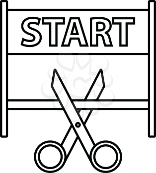 Scissors Cutting Tape Between Start Gate Icon. Thin line design. Vector illustration.