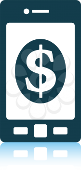 Smartphone with dollar sign icon. Shadow reflection design. Vector illustration.