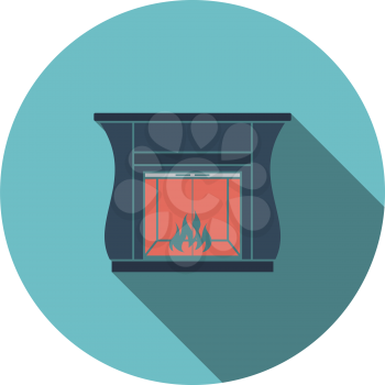 Fireplace With Doors Icon. Flat Circle Stencil Design With Long Shadow. Vector Illustration.